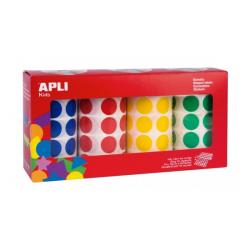 Apli Pack de 4 Rollos de Gomets Redondos - Adhesivo Permanente - 7.080 Gomets - Ideal para Guarderias - Adhesivo Base Agua - Lib