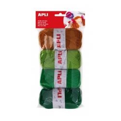 Apli Pack de 4 Ovillos de Lana Acrilica - Tonos Verdes Combinables - Flexibles y Resistentes - Lavables a Maquina - Ideal para M