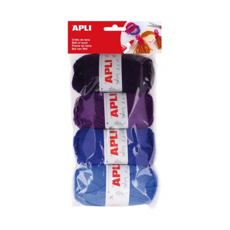 Apli Pack de 4 Ovillos de Lana Acrilica - Tonos Azules Combinables - Flexibles y Resistentes - Lavables a Maquina - Ideales para