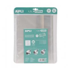 Apli Pack de 5 Fundas Transparentes de Polipropileno - Solapa Autoajustable - Facil Forrado en 3 Pasos - Sin Necesidad de Cortar