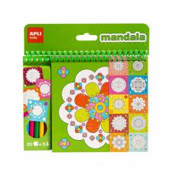 Apli Bloc de Dibujos con Mandalas y Lapices de Colores - 20 Paginas - 5 Lapices - Ideal para Viajes - Estimula Creatividad y Con