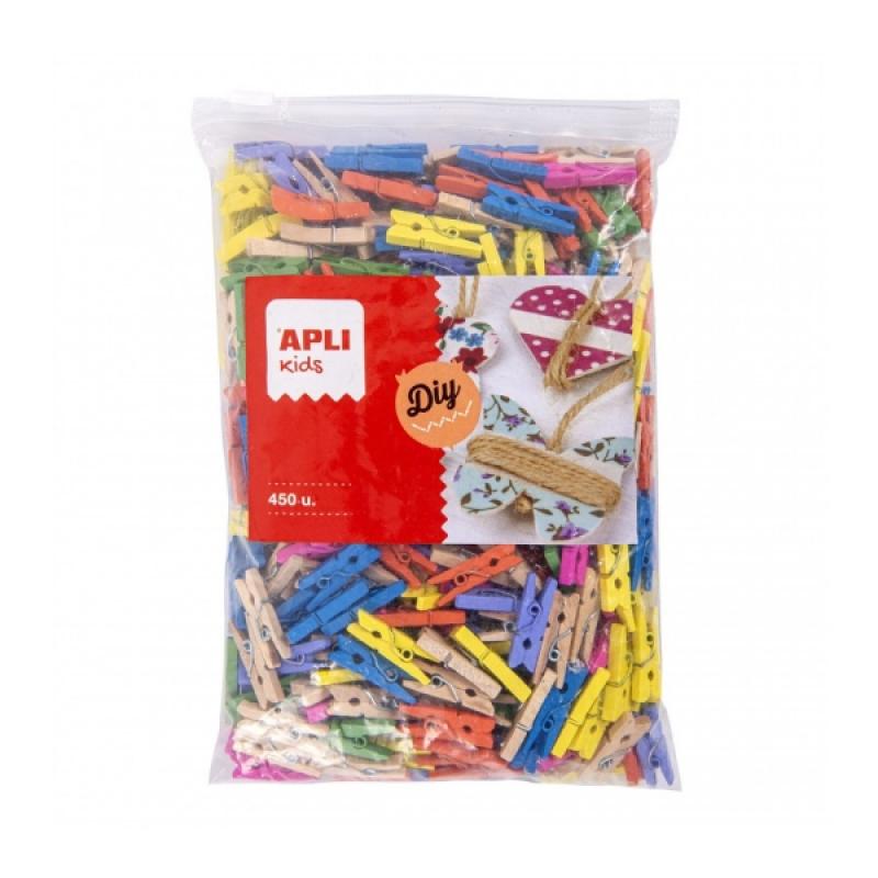 Apli Pack de 450 Mini Pinzas de Madera - Ideal para Decorar y Sujetar Tarjetas, Fotos y Mas - Perfectas para Escuelas y Eventos 