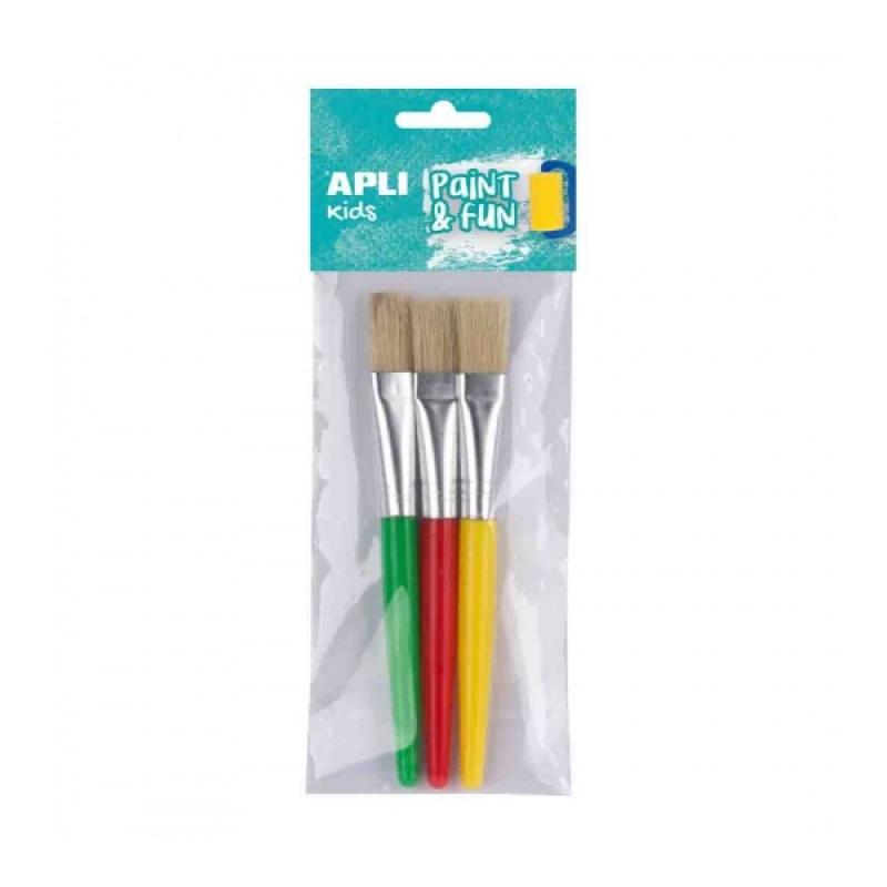 Apli Pack de 3 de Pinceles Jumbo para Niños - Punta Plana - Cerdas Sinteticas - Ideal para Desarrollo Creativo y Didactico