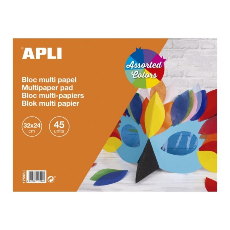 Apli Bloc de Papeles Surtidos - Papel Charol - Papel Seda - Papel Celofan - Papel Aluminio - Cartulina - Ideal para Manualidades