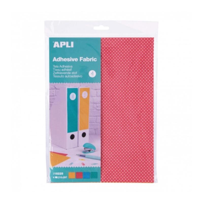 Apli Telas Adhesivas A4 - 4 Hojas con Estampado de Topos - Adhesivo Permanente - Ideal para Scrapbooking y Manualidades - Facile