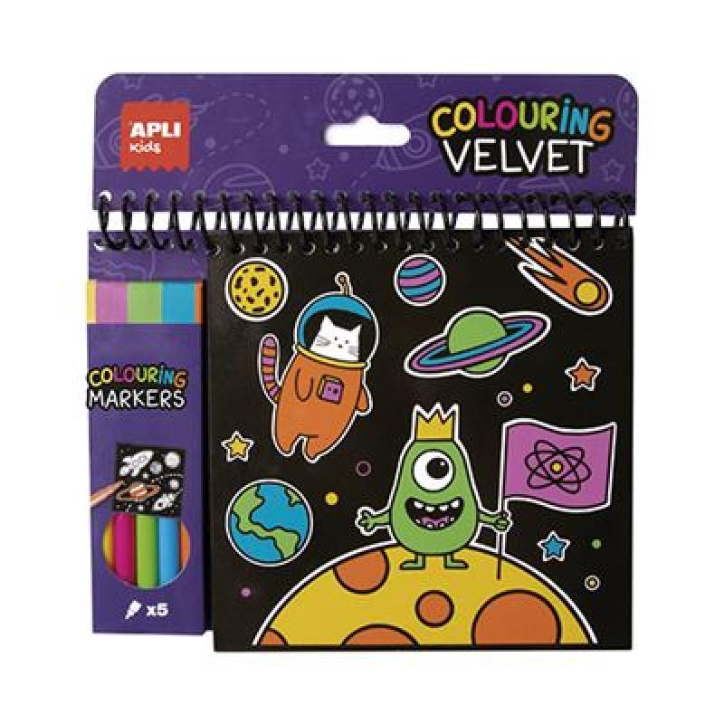 Apli Bloc de Dibujos de Terciopelo Negro - Incluye 5 Rotuladores - 6 Laminas - Ideal para Viajes - Estimula Creatividad y Concen