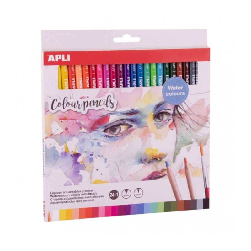 Apli Pack de 24 Lapices Acuarelables - Incluye Pincel - Uso Tradicional o Acuarela - Ideal para Pintar e Ilustrar