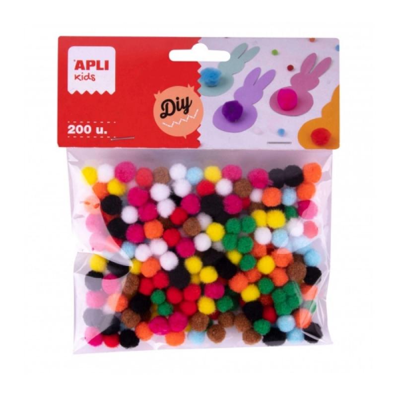 Apli Pack de 200 Mini Pompones de Ø 8mm - Ideal para Manualidades Escolares y Talleres Infantiles - Estimula la Imaginacion y Cr