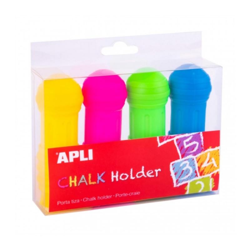 Apli Pack de 4 Portatizas para Tizas Jumbo - Previene Roturas - Ajuste de Longitud - Mayor Precision - Manos Limpias - Colores S