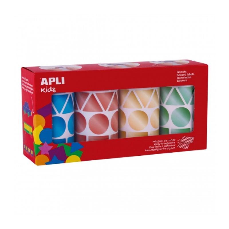 Apli Pack de 4 Rollos de Gomets Metalizados Geometricos Surtidos - 4.324 Gomets - Faciles de Separar - Ideales para Guarderias -