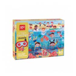 Apli Puzle Secreto Playa - Diseño Infantil Colorido - Piezas Resistentes y Seguras - Incluye Gafas Magicas y Poster Real - Mejor