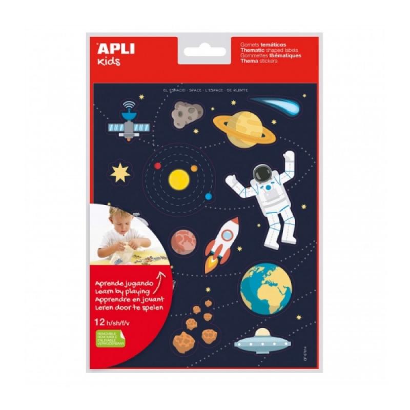 Apli Bolsa de Gomets Tematicos el Espacio - Adhesivo Removible - Desarrolla Habilidades Motoras - Ideal para Escuelas - Adhesivo