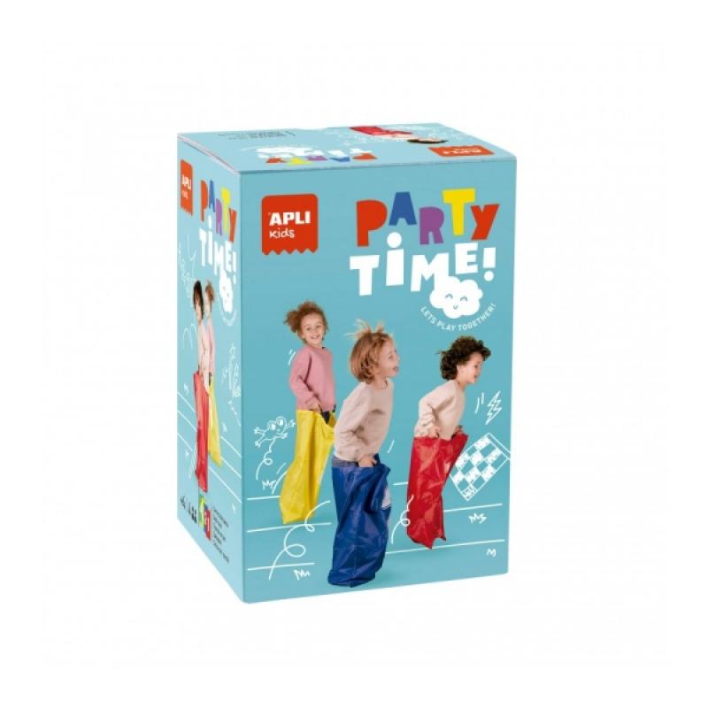 Apli Pack de 4 Sacos - Juego Carrera de Sacos Party Time - Incluye Bolsa de Almacenaje - Ideal para Aire Libre - Fomenta Ejercic