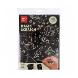 Apli Laminas Fosforescentes Magic Scratch Glow in the Dark - 8 hojas - 4 Palitos de Madera - Crea y Brilla en la Oscuridad - Uso