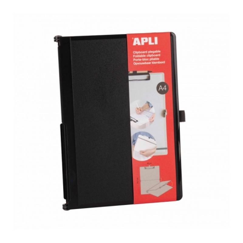 Apli Clipboard Plegable - Compacto y Facil de Transportar - Sujeta Hojas con Goma Elastica - Extension para Boligrafo - Material