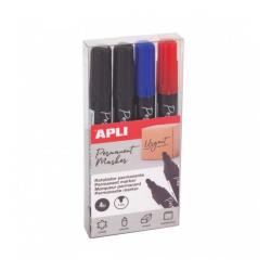 Apli Pack de 4 Rotuladores Permanentes Punta Redonda - Resistentes al Agua - Multifuncionales - para Metal, Plastico, Madera y C