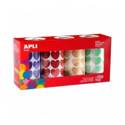 Apli Pack de 4 Rollos de Gomets en Forma de Corazones - Ideal para Guarderias - Fomenta Psicomotricidad Fina y Creatividad - 5.6