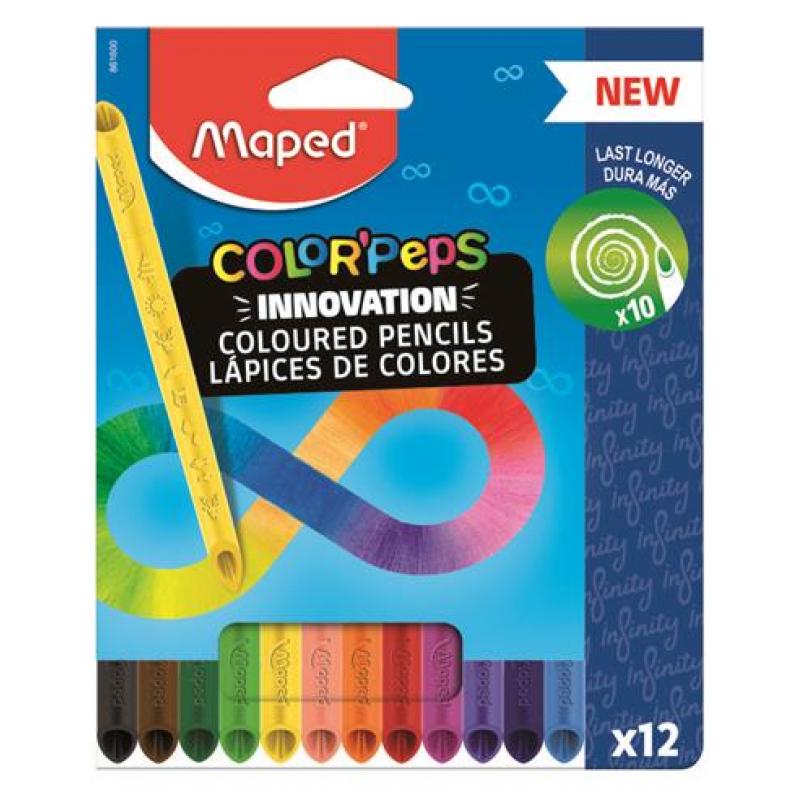 Maped Color`Peps Infinity Pack de 12 Lapices de Colores de Larga Duracion - Hecho Totalmente de Mina - Colores Surtidos