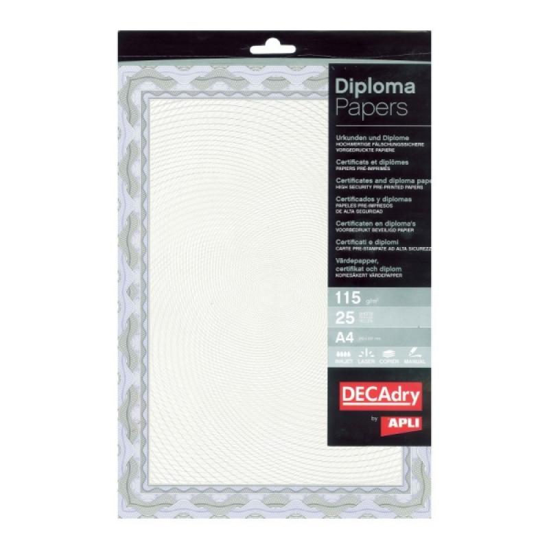 Apli Pack de 25 Hojas de Papel Certificado - Diseño Espiral - 115gr - Ideal para Certificados y Diplomas - Compatible con Impres