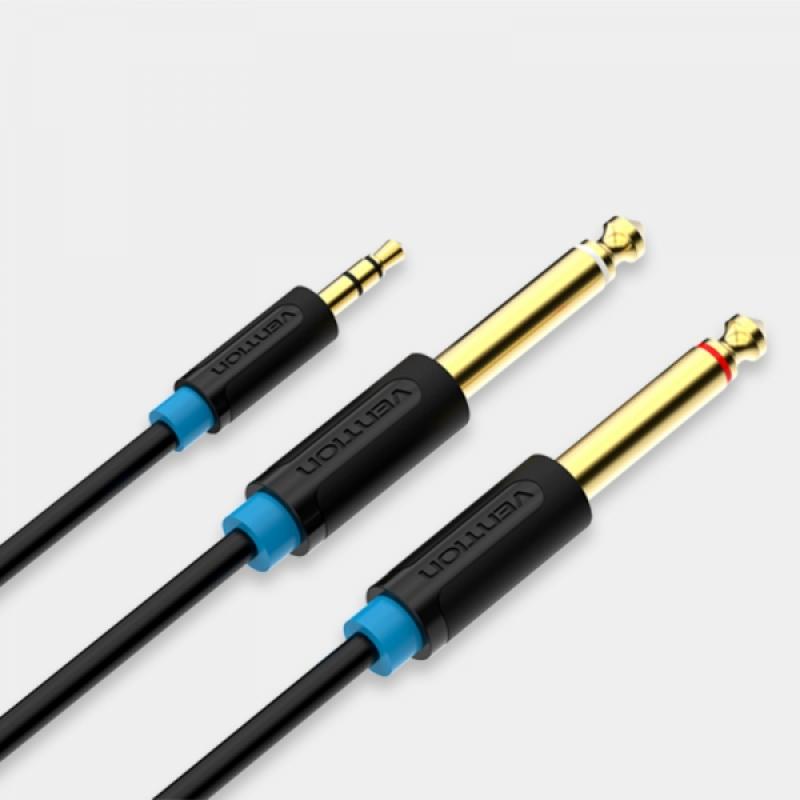 Vention Cable Estereo Jack 3.5 Macho a 2x Jack 6.5 Macho - 1.5m - Color Negro