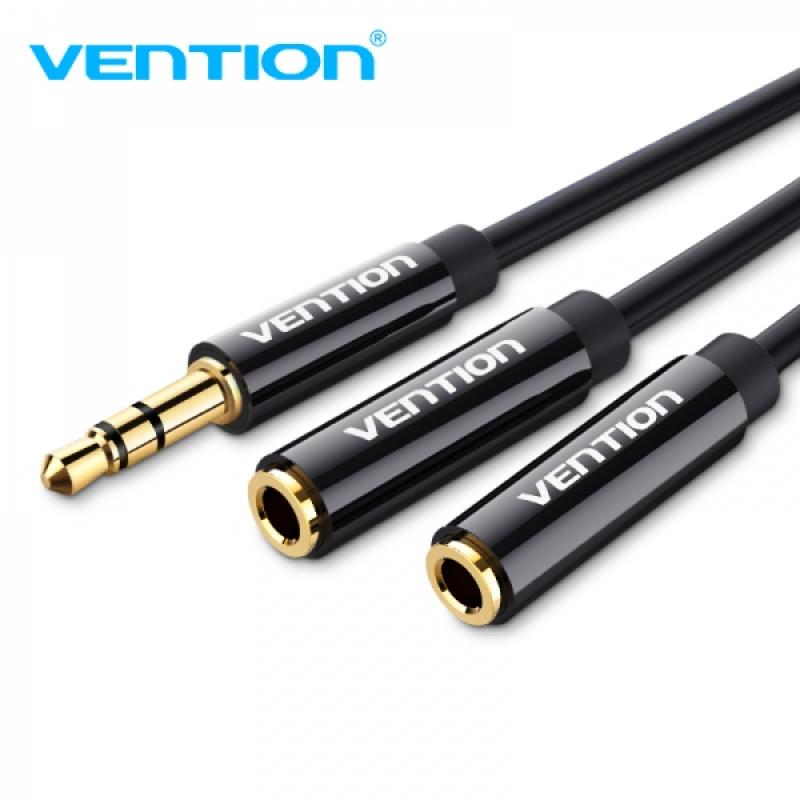 Vention Cable Estereo Jack 3.5 Macho a 2x Jack 3.5 Hembra - 0.3m - Color Negro