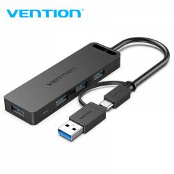 Vention HUB 5 en 1 USB 3.0 y USB-C a 4xUSB/USB-C PD - 0.15m - Color Negro