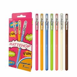 Pentel Mattehop Sweet Pack de 7 Boligrafos de Bola - Punta 1mm - Trazo 0.5mm - Tinta de Gel Opaca - Fabricado con 55% de Materia