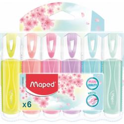 Maped Classic Pack de 6 Marcadores Fluorescentes Pastel - Punta Biselada - Trazo de 1 a 5mm - Ideal para Subrayar y Resaltar - C