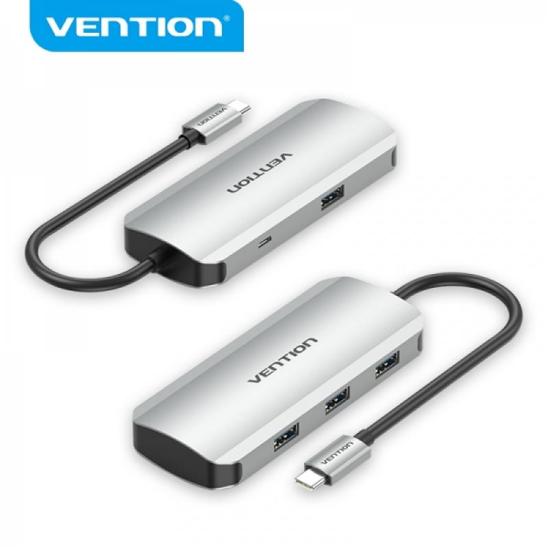 Vention HUB 5 en 1 USB-C a 4xUSB/MicroUSB Powered - 0.15m - Color Gris