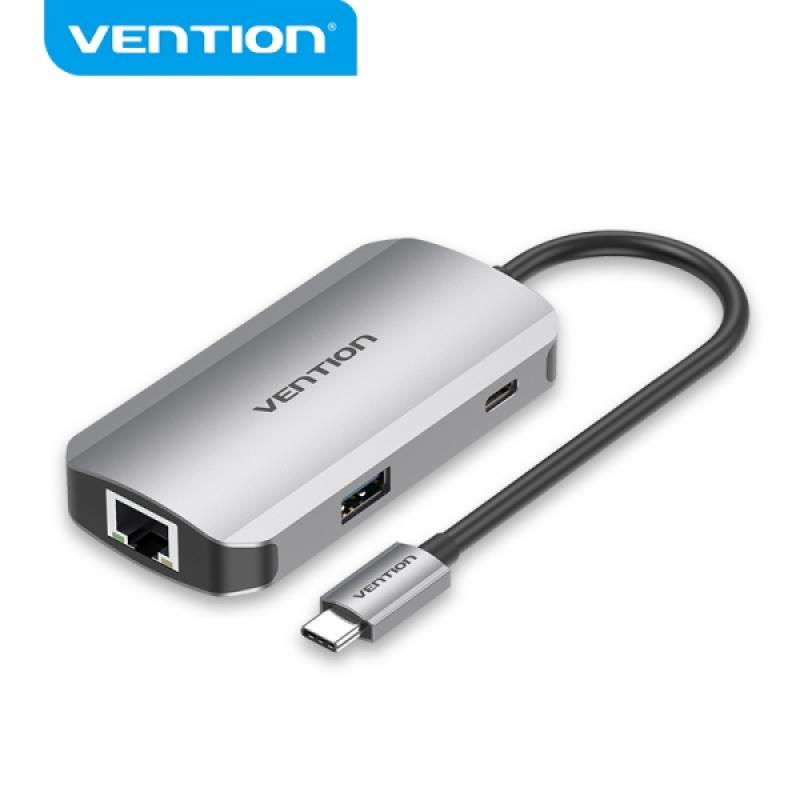 Vention HUB 5 en 1 USB-C a 3xUSB3.0/RJ45/PD100W - 0.15m - Color Gris