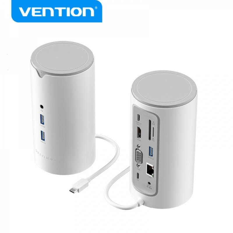 Vention Docking Station 12 en 1 USB-C a HDMI 4K/VGA/3xUSB3.0/USB-C Gen1/RJ45/Lector SD/2XJack Audio/DC 5V/PD100W TPHWC - 0.15m -