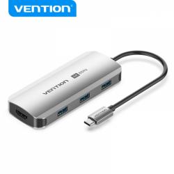 Vention Docking Station 5 en 1 USB-C a HDMI/3xUSB3.0/PD - 0.15m - Aluminio Gris