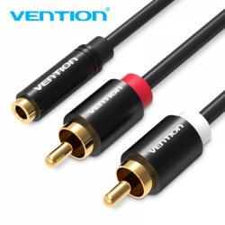 Vention Cable Estereo Jack 3.5 Hembra a 2x RCA Macho - 1m - Color Negro