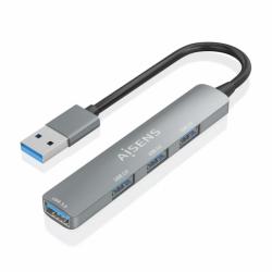 Aisens Hub USB Ultra Delgado de Aluminio - 1xUSB3.0 + 3xUSB2.0 - Alta Velocidad 5 Gbps - Alimentacion por Bus USB - Color Gris
