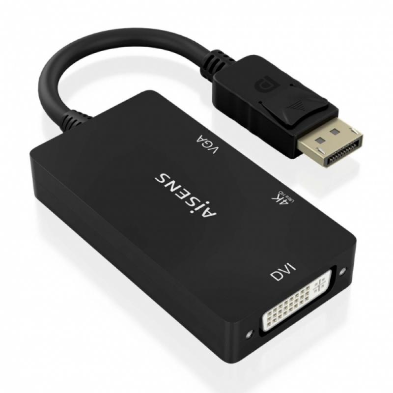 Aisens Conversor MST/SST Displayport a DVI/HDMI/VGA 3 en 1 - Conector DP Macho - Salidas HDMI 4K@60Hz, DVI y VGA - Soporta Modo 