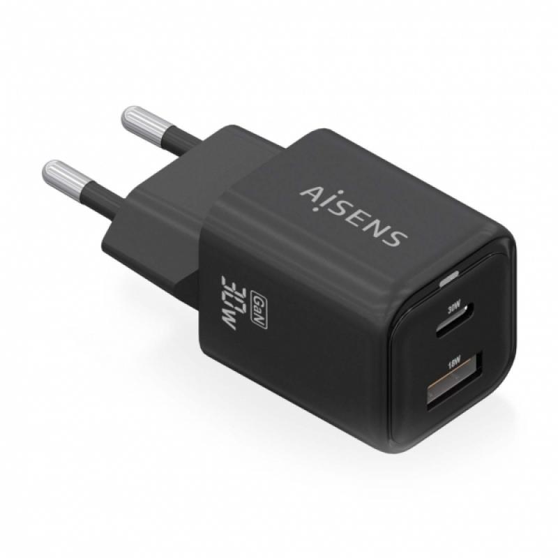 Aisens Cargador Gan USB-C 30W - Alta Eficiencia Energetica - Tecnologia AI para Carga Rapida - Multiples Protecciones de Segurid