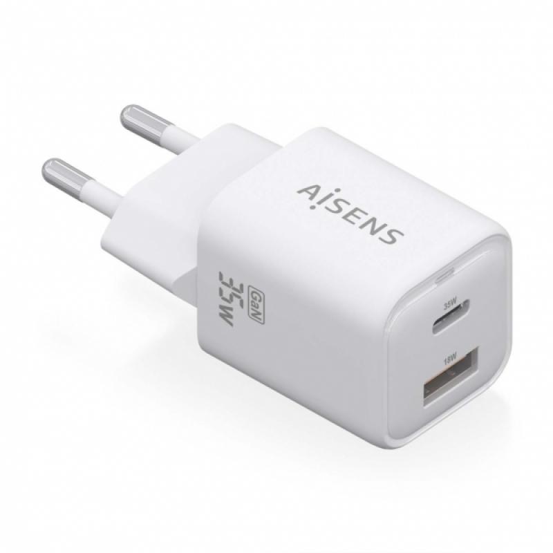 Aisens Cargador Gan USB-C 35W - Alta Eficiencia Energetica - Tecnologia AI para Carga Rapida - Multiples Protecciones - Compatib