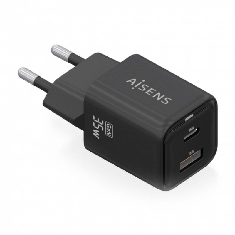 Aisens Cargador Gan USB-C 35W - Alta Eficiencia Energetica - Tecnologia AI para Carga Rapida - Multiples Protecciones de Segurid