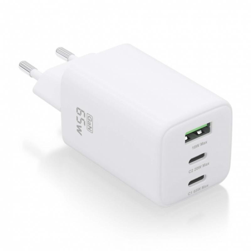 Aisens Cargador Gan USB-C 65W - Alta Eficiencia Energetica - Tecnologia AI - Carga Rapida y Segura - 3 Puertos USB - Compatible 