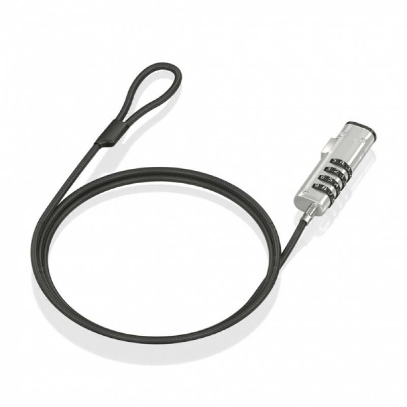 Aisens Cable de Seguridad Nano con Combinacion - Acero Revestido en Vinilo - Compatible con Ranura Nano 2.5x6mm - Cerradura de 4