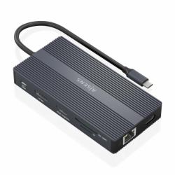 Aisens Conversor USB-C 12 en 1 - Carcasa de Aluminio - Ligero y Portatil - Conexion a 3 Pantallas - Power Delivery 100W - Ethern