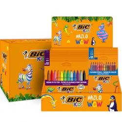 Bic Kids Expositor de 12 Packs de 12 Rotuladores Couleur + 12 Packs de 12 Lapices de Colores Evolution Stripes - Colores Surtido