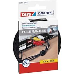 Tesa On & Off Cable Manager Pack de Tira de Velcro 5m x 10mm - Para Organizar Cables - Color Negro