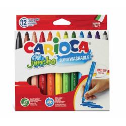 Carioca Jumbo Pack de 12 Rotuladores - Cuerpo Octogonal Maxi - Tinta Superlavable - Punta Maxi 6mm Bloqueada - Tapa Ventilada - 