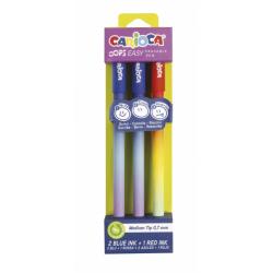 Carioca Oops Easy Pack de 3 Boligrafos Borrables - Tinta Termo Sensible - Cuerpo con Efecto Degradado - Punta de Ø 0.7mm - Doble