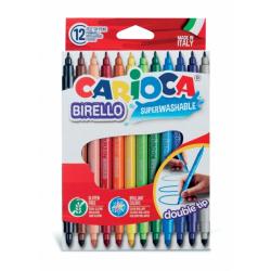 Carioca Birello Pack de 12 Rotuladores - Doble Punta Fina y Media - Tinta Superlavable No Toxica - Lavable de la Piel y Tejidos 