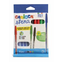 Carioca Sfera Flowpack Pack de 10 Boligrafo - Punta Ø 1mm - Capuchon y Retro del Color de la Tinta - Escritura Super Deslizante 