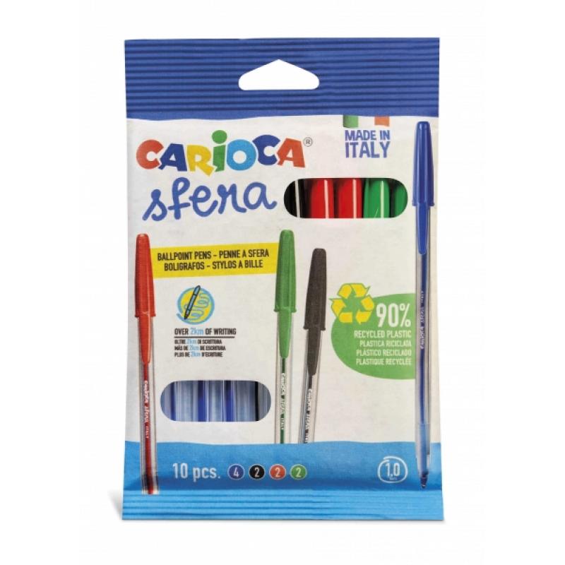 Carioca Sfera Flowpack Pack de 10 Boligrafo - Punta Ø 1mm - Capuchon y Retro del Color de la Tinta - Escritura Super Deslizante 