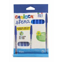 Carioca Sfera Flowpack Pack de 10 de Boligrafo - Punta Ø 1mm - Capuchon y Retro del Color de la Tinta - Escritura Super Deslizan