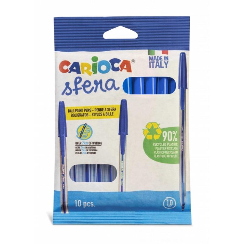 Carioca Sfera Flowpack Pack de 10 de Boligrafo - Punta Ø 1mm - Capuchon y Retro del Color de la Tinta - Escritura Super Deslizan